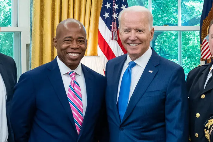 President Joe Biden with Mayor Eric Adams in July 2021.
